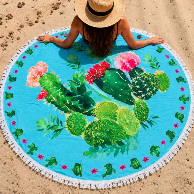 Okrogla brisača za plažo kaktusi